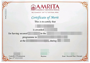 Amrita Vishwa Vidyapeetham certificate