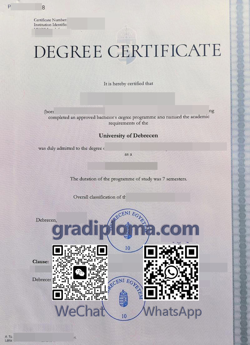 University of Debrecen diploma