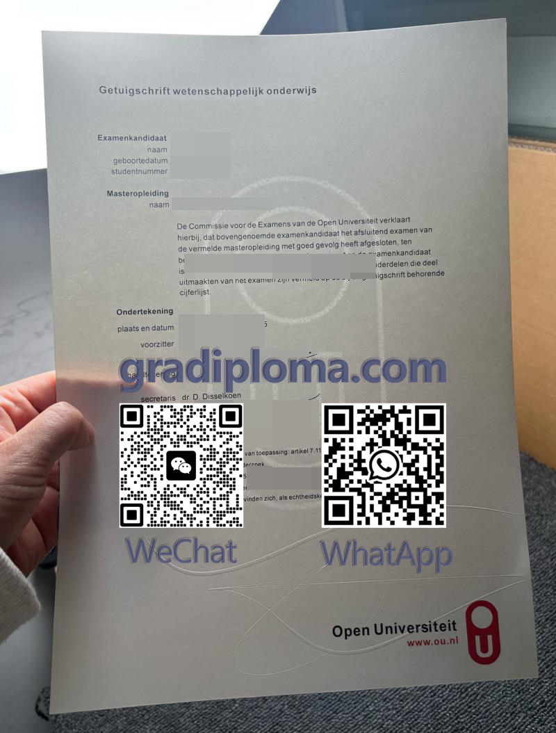 Open Universiteit Nederland diploma with watermark