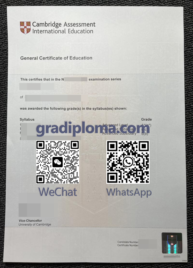 Cambridge GCE certificate