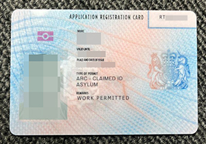 UK Application Registration Card copy